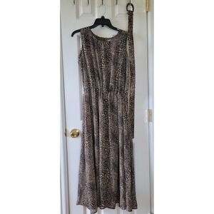 SGS Studio Dress 14P Animal Print Sleeveless Belted Elastic Waist Vintage